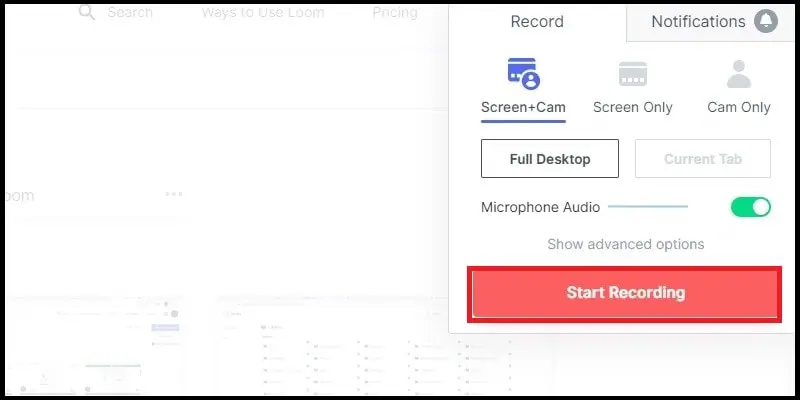 loom start recording step2
