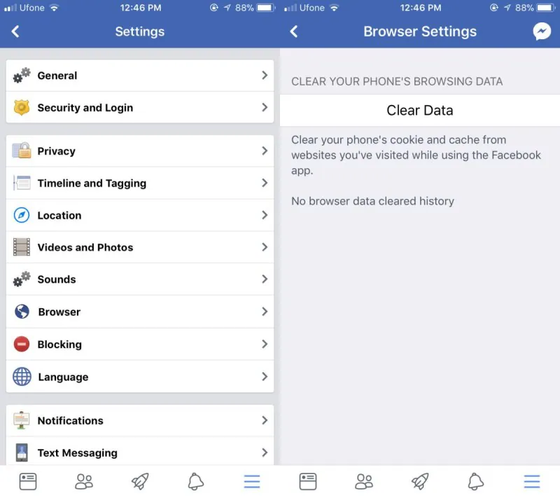 empty facebook app caches on android