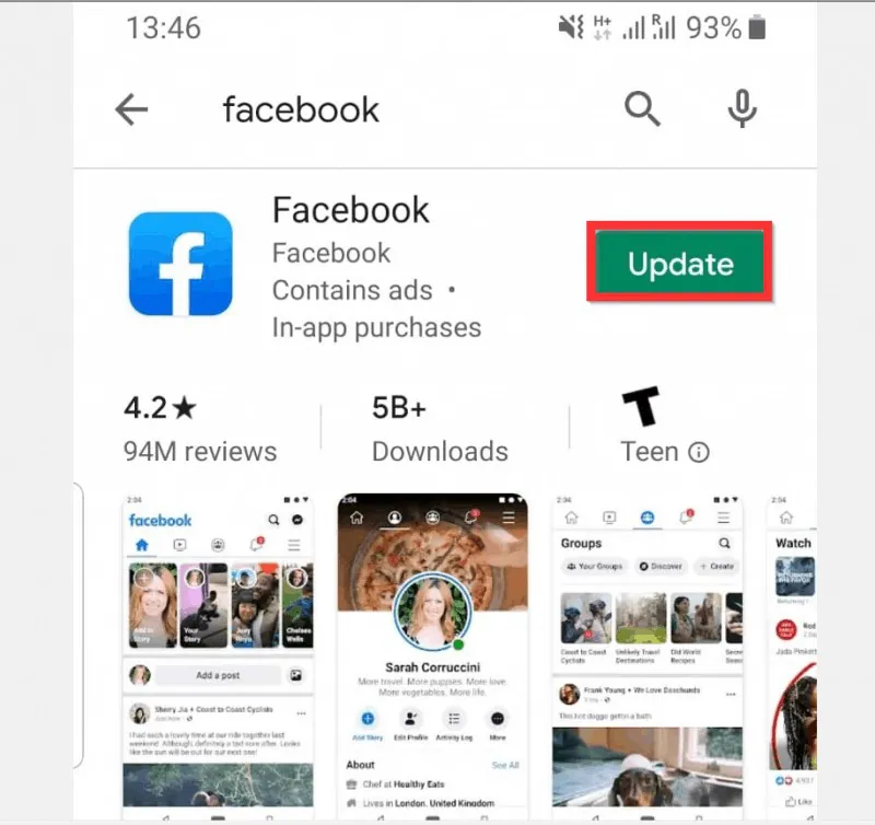 update facebook application on android