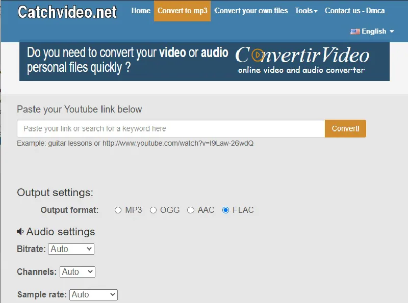 convert youtube to flac using catchvideonet