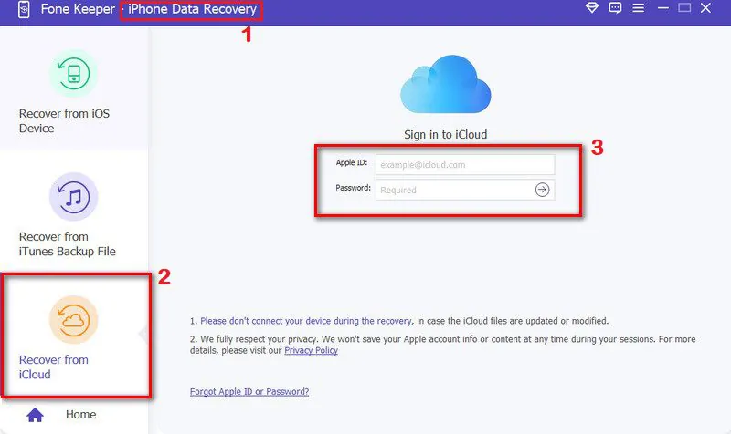 launch software and select the recover from icloud option